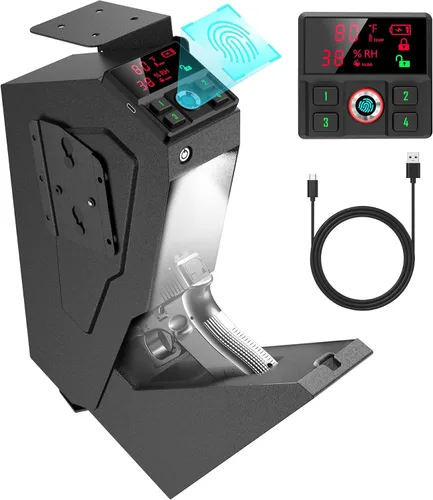 Caja fuerte para pistolas de montaje rápido en mesita de noche, caja fuerte inteligente para pistola con tapa de apertura automática, bloqueo