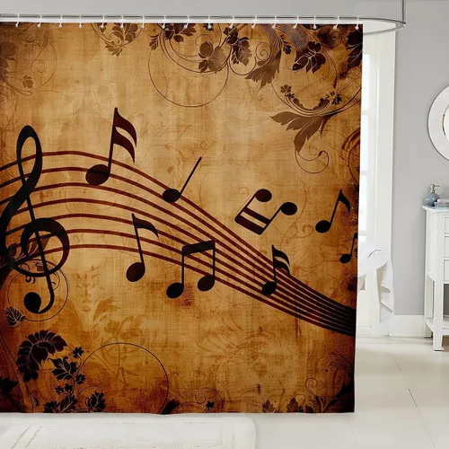 Manfei Musical Shower Curtains Retro Musical Notes Print Bathroom Curtains for Kids Boys Girls Room Decor, Music Theme Waterproof Bath Curtains with