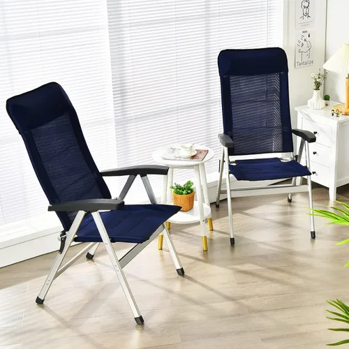 Miniatura 8 de Giantex Juego de 2 sillas de patio, sillas plegables para exteriores, sillón reclinable de respaldo alto con reposacabezas y reposabrazos, 7