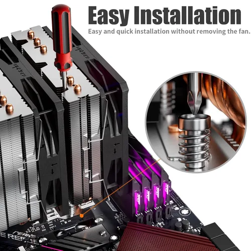 Miniatura 4 de upHere D6SEC Enfriador de aire de CPU de doble torre con tubos de calor de cobre de 6mm x 6 y ventiladores PWM ARGB de 5V de 120mm