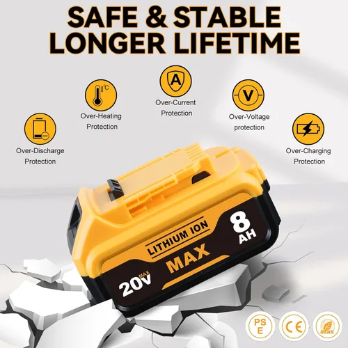Miniatura 2 de Repuesto de 8.0Ah para batería Dewalt de 20 V Max DCB200 DCB203 DCB204 DCB206 DCB201 DCB180 batería de iones de litio compatible con herramientas