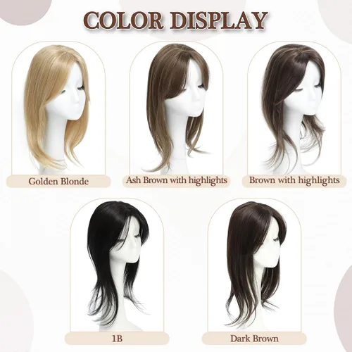 Miniatura 6 de UDU Hair Toppers para mujer: Fibra sintética, marrón ceniza, multicapa, largo y lacio, ondulado, con clip en pelucas con flequillo Marrón
