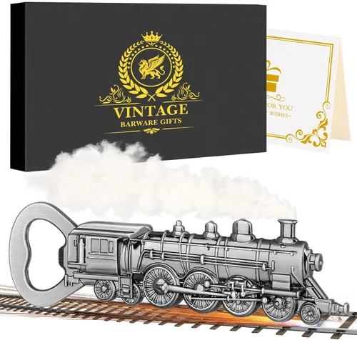Miniatura 11 de Abrebotellas de tren de vapor, abridor de cerveza único para hombres, papá, novio, regalos de cumpleaños, locomotora de bronce con bolsa de Bronce