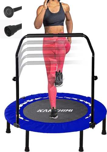 Miniatura 12 de Kanchimi - Mini trampolín plegable de 40"/48" para fitness, cama elástica para ejercicio en interiores con mango, carga máxima de 330 libras Negro