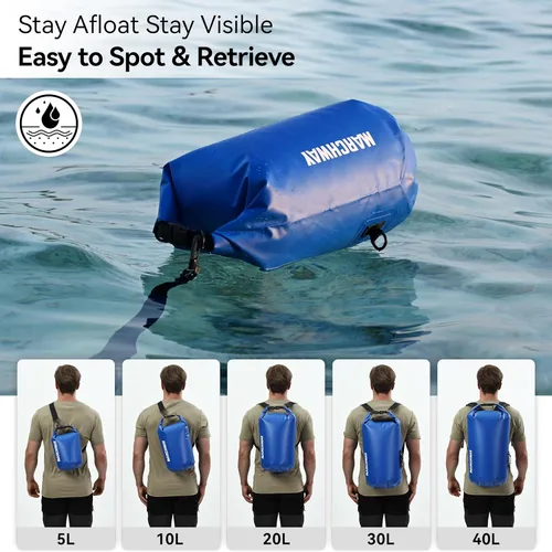 Miniatura 5 de MARCHWAY - Bolso seco flotante e impermeable 1.32/2.64/5.28/7.93/10.57 galones, parte superior enrollable, mantiene secos equipos de kayak rafting