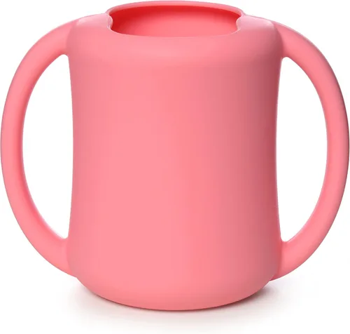 PrimaStella Taza de entrenamiento de silicona para bebés y niños pequeños con asas (coral)
