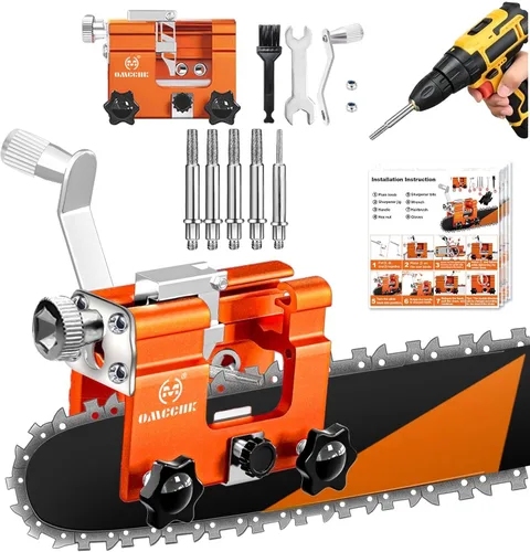 Miniatura 11 de Kit de plantilla de afilador de motosierra, herramienta de afilado de motosierra portátil con 3 piedras de moler y cepillo de limpieza, afilador