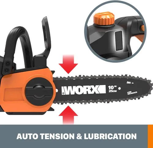 Miniatura 3 de Worx WG323 20V Power Share Sierra de poste/cadena inalámbrica de 10" con tensión automática (batería y cargador incluidos)