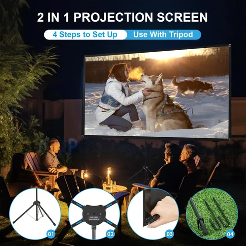 Miniatura 4 de Pantalla de proyector con soporte, pantalla de proyector al aire libre 16:9 y soporte de trípode, pantalla de proyección portátil con ganancia