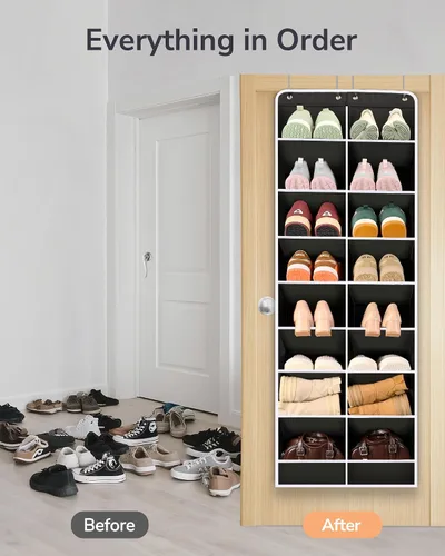 Miniatura 5 de ULG Organizador de zapatos sobre la puerta con 16 bolsillos grandes, zapatero colgante para puerta de armario, almacenamiento de zapatos que ahorra
