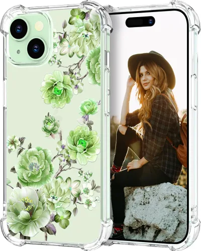 Miniatura 25 de Hungo Funda compatible con iPhone 15 Plus para mujer, diseño floral transparente, lindo, flor azul rosa Rosas Azules