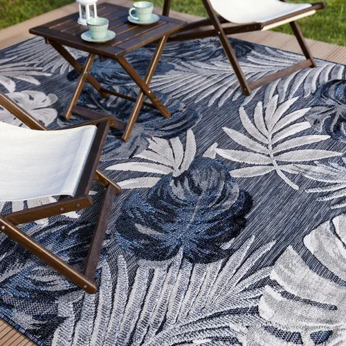 Miniatura 32 de CAMILSON Alfombra para Interiores y Exteriores, Alfombras de Área Azules 5x7 con Hojas Tropicales Botánicas para Patios Interiores y Exteriores