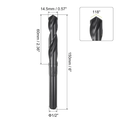Miniatura 2 de uxcell Brocas helicoidales 9341 de acero de alta velocidad de óxido negro de 0.571 in (9/16 pulgadas), 2 unids 1/2" para aleación de aluminio metal