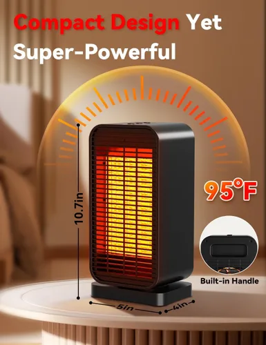 Miniatura 9 de Calentadores para exteriores para patio con 2 modos y 2 niveles de calor, calefacción 1S, calentador eléctrico de cerámica PTC, 1200 W, protección