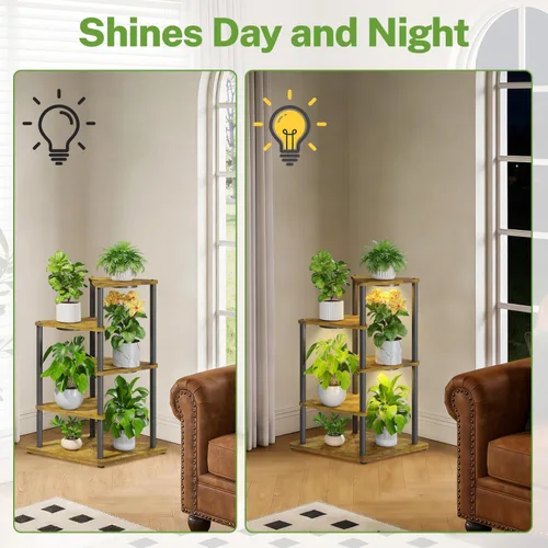 Miniatura 8 de iDavosic.ly Soporte alto para plantas con luces de cultivo para macetas grandes y resistentes, estante de flores de esquina interior de 4 niveles