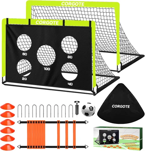 Juego de 2 porterías de fútbol para patio trasero, red de fútbol portátil desplegable de 4 x 3 pies, equipo de entrenamiento de fútbol para niños
