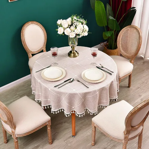 Miniatura 8 de Mantel redondo a cuadros de 36 pulgadas de algodón y lino, mantel redondo grueso, cubierta para mesa de café para casa de campo, cocina, comedor