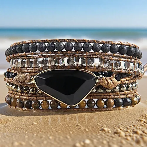 Miniatura 42 de ZOSOJONA - Pulseras bohemias hechas a mano de piedra natural, que dan vuelta, con cuentas de cristal de turquesa