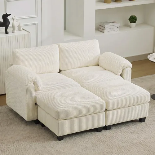 Miniatura 13 de Sofá biplaza modular de 61 pulgadas, asiento extra profundo para sala de estar, sofá de pana profundo con almohadas para reposabrazos, cosido