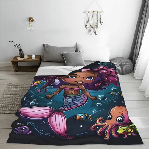 Miniatura 5 de Manta de Sirena de Niña Negra Decoración de Sirena Manta Decorativa Regalos para Niñas Niños Amantes de Sirenas Invierno Sofá Ropa de Cama Súper