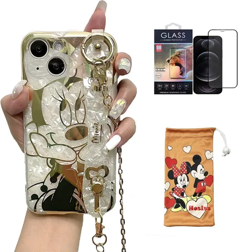 Miniatura 11 de Funda de dibujos animados para iPhone 7/8/SE de 4.7" con protector de pantalla HD, Mickey Mouse con correa de muñeca, soporte, cadena de metal