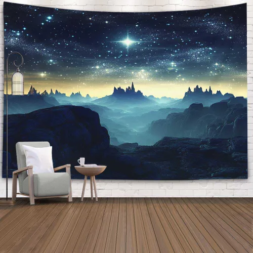 Miniatura 13 de EMMTEEY Tapiz de pared con bosque - Árbol de pino verde y niebla, arte de pared natural, 80x60 pulgadas, tapiz grande de estilo bohemio para sala