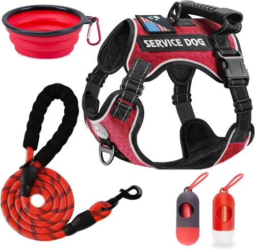Miniatura 8 de Arnés para perro de servicio Cymiler, juego de arnés y correa sin tirones, arnés ajustable de Oxford reflectante para perro de servicio con asa