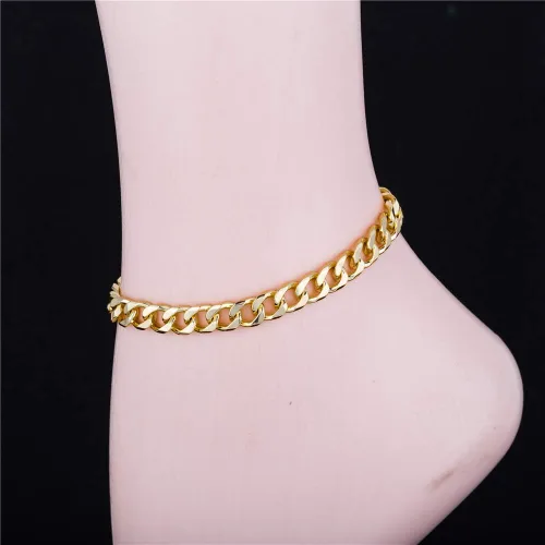 Miniatura 4 de Tobillera de eslabones cubanos de oro para mujeres y hombres, 0.276 in de ancho de oro de 14 quilates, chapado en oro de 18 quilates, chapado en oro