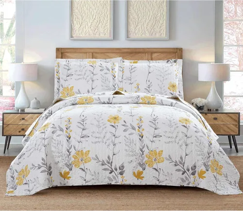 Miniatura 11 de Juego de cama de verano ligero y delgado con diseño floral de tamaño Queen/Full, conjunto de colcha y cubrecama botánico con flores lila