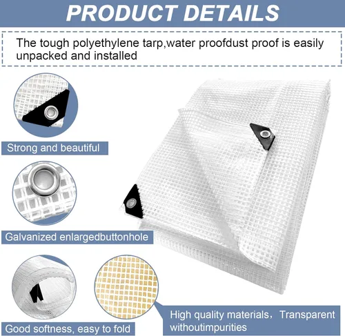 Miniatura 6 de STARPYNG - Lona de 10 Mil Transparente/Blanca de 16X20 Pies - Lona de Malla Transparente Resistente - Lona Impermeable, Resistencia UV, Invernadero