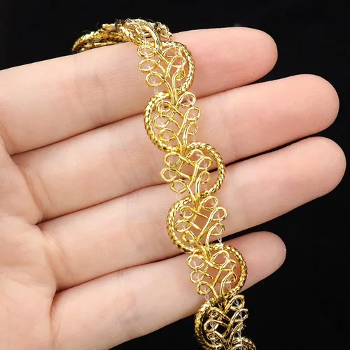 Miniatura 3 de Borde de encaje dorado de 16 yardas trenza metálica para disfraz, bolsa, decoración del hogar