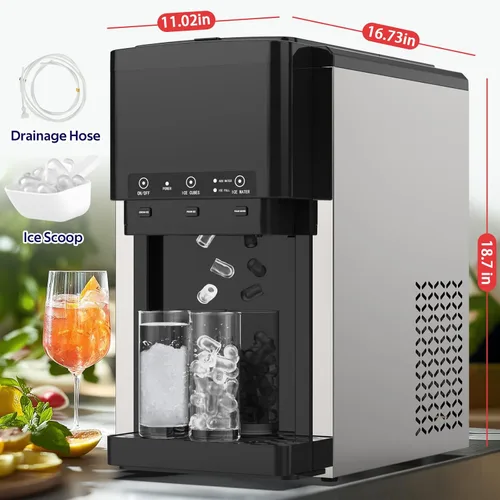 Miniatura 4 de ADVWIN Dispensador de agua 3 en 1 con máquina de hielo, encimera de máquina de hielo en pepita, bala y hielo triturado, enfriador de agua, 44