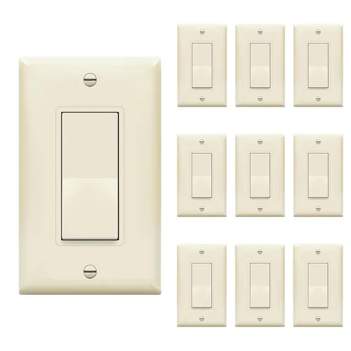 Miniatura 10 de ENERLITES Decorator Paddle Rocker Interruptor de luz, acabado brillante, un solo polo, 3 cables, tornillo de tierra, grado residencial, 15 A, 120