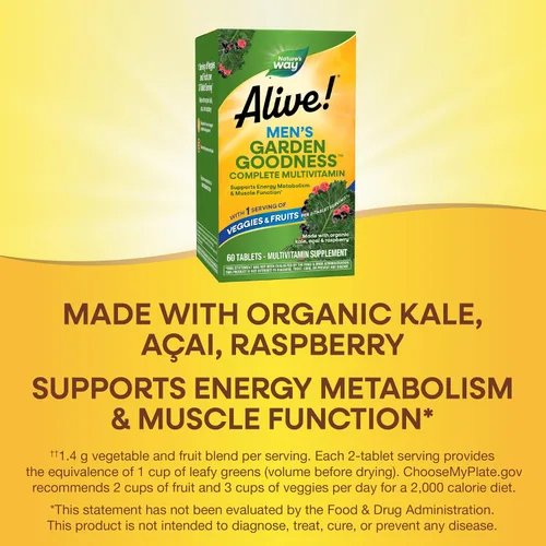 Miniatura 5 de Nature's Way Alive! Garden Goodness Multivitamínico para hombre, una porción de verduras y frutas (1), vitaminas B de alta potencia, 60 tabletas