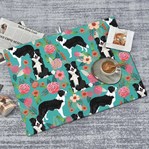 Miniatura 7 de Tapete de secado de platos para encimera de cocina, tapete escurridor antideslizante Border Collie Florals, almohadilla de secado de platos