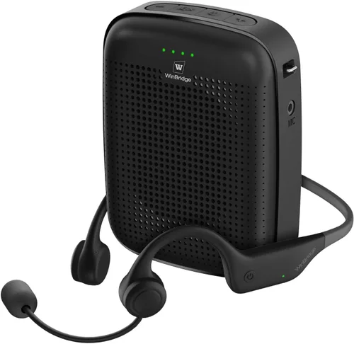 Amplificador de voz con micrófono inalámbrico con gancho para la oreja, mini megáfono portátil de 15 W con micrófono Bluetooth fácil y batería larga
