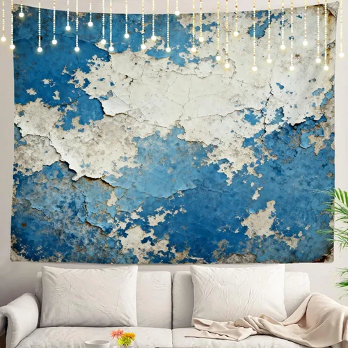 Miniatura 28 de Shrahala Tapiz de pared azul brillante, acuarela azul degradado para colgar en la pared, tapiz grande decorativo de fibra de poliéster, dobladillo