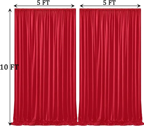 Miniatura 5 de Cortinas de fondo rojas sin arrugas de 10 pies x 10 pies para fiestas, cortinas de fondo de poliéster para fotografía, 2 paneles de 5x10 pies