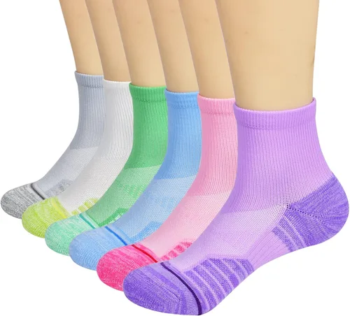 J.WMEET Calcetines tobilleros deportivos para mujer, calcetines acolchados para correr, senderismo, rendimiento, deportivos, de algodón, paquete de 6