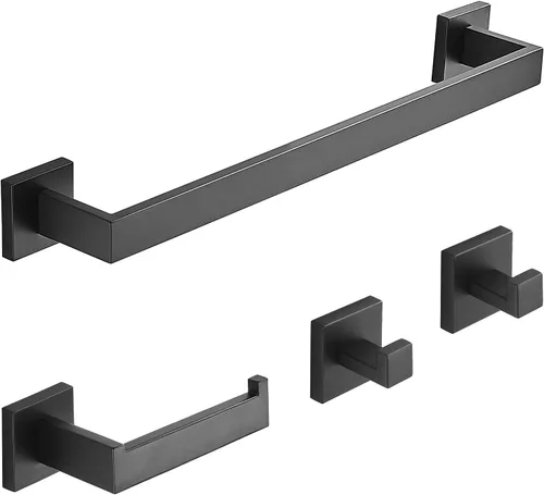 Juego de accesorios de baño, barra de toalla negra mate, estilo cuadrado montado en la pared SUS304 juego de accesorios de acero inoxidable con
