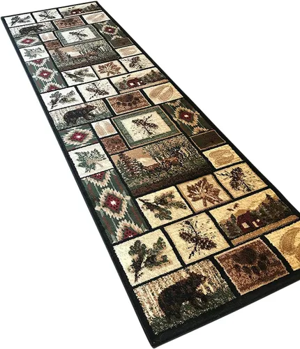 Miniatura 4 de Alfombra de pasillo estilo cabaña, estilo rústico, nativo americano, occidental, oso, alce, ciervo, vida silvestre, cabaña, diseño nativo 386