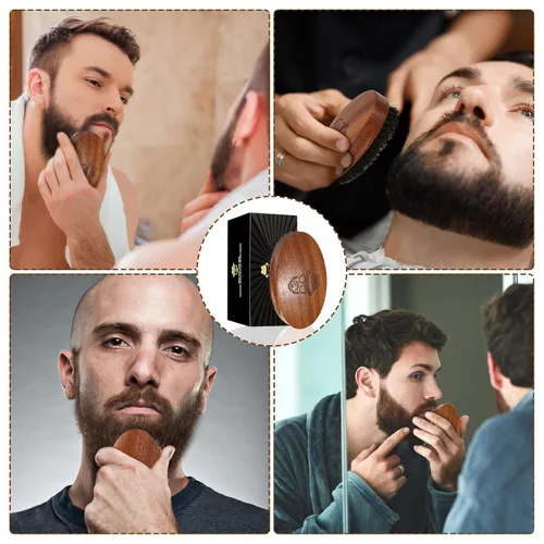 Miniatura 4 de Sosoon Cepillo de barba para hombres, cepillo de barba de cerdas de jabalí 100% puro, juego de aseo de barba que incluye peine para barba, 2 tijeras