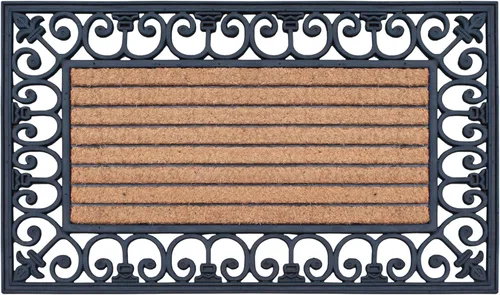 Miniatura 19 de A1 Home Collections Felpudo de fibra de coco natural y goma de 36 x 24 pulgadas, diseño decorativo de bienvenida, tapete de entrada de fibra de coco