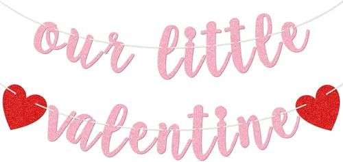 Cartel con texto en inglés "Our Little Valentine", pancarta temática de San Valentín, baby shower, primer día de San Valentín, decoración de fiesta