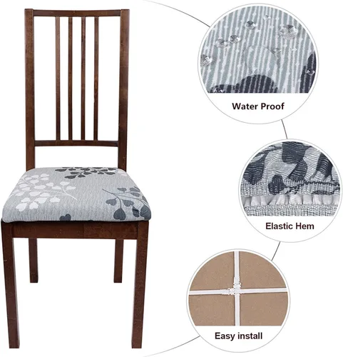 Miniatura 3 de SearchI Juego de 6 fundas de asiento repelentes al agua para sillas de comedor, fundas de asiento elásticas impresas para sillas de cocina