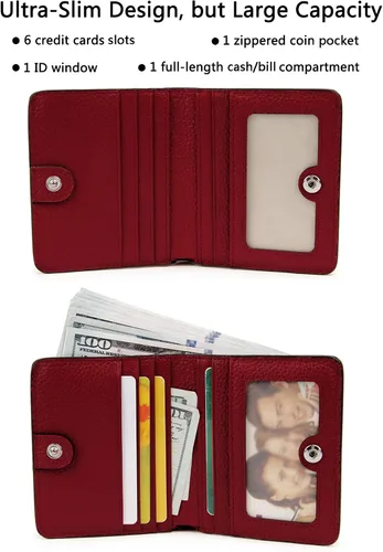 Miniatura 2 de BIG SALE-AINIMOER billetera de bolsillo pequeña con cremallera, plegable, compacta de cuero con bloqueo por identificación por radiofrecuencia