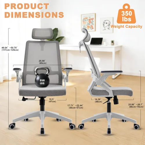 Miniatura 3 de Silla ergonómica para computadora de oficina para comodidad durante todo el día, soporte lumbar dinámico y reposacabezas ajustable, silla