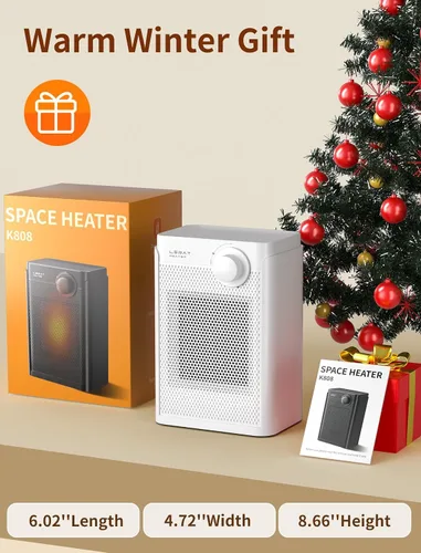 Miniatura 6 de Calentador de espacio eléctrico Lerat, calentador pequeño para uso en interiores, 1200W PTC de calentamiento rápido portátil, protección contra