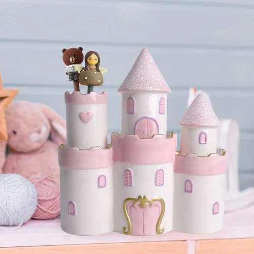 Miniatura 7 de Vencer Alcancía grande de cerámica de castillo de princesa para niñas y niños, alcancía para niños, alcancía para niños, rosa, gran juguete