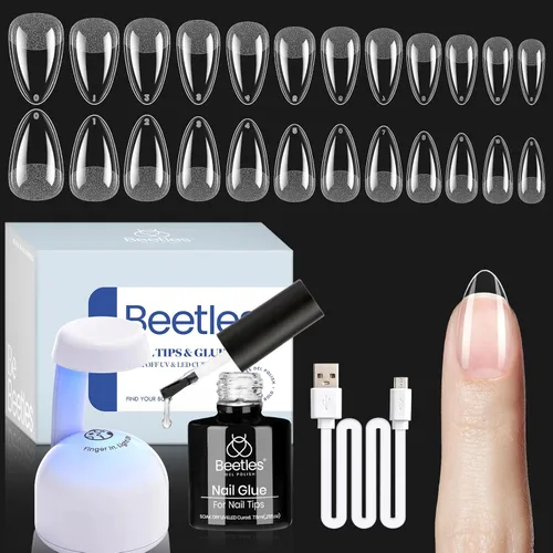Miniatura 18 de Beetles - Kit de extensión de uñas de gel fácil con 500 puntas de uñas en forma de ataúd 5 en 1, base de pegamento de uñas y lámpara LED innovadora